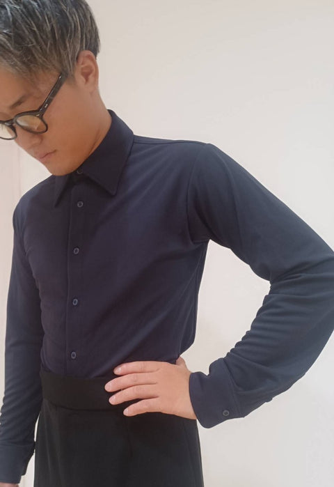 メンズ長袖シャツ ネイビー×ネイビー