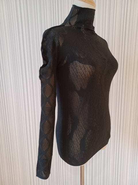 シームフリーニット 長袖ハイネック レオパード