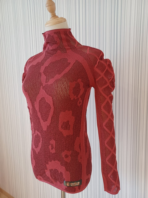 シームフリーニット 長袖ハイネック レオパード