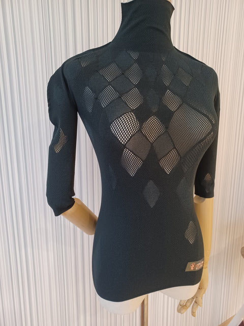 シームフリーニット 5分袖ハイネック アーガイル