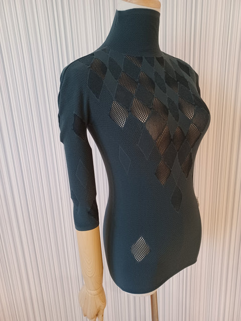 シームフリーニット 5分袖ハイネック アーガイル