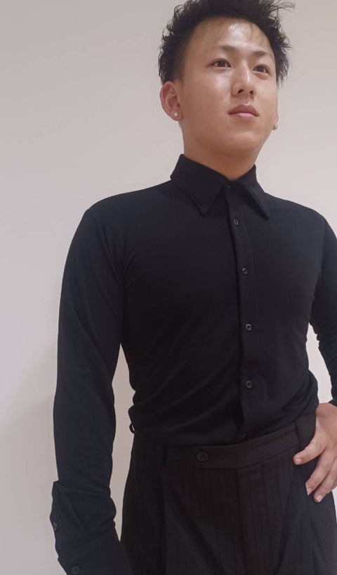 メンズ長袖シャツ ブラック×ブルー